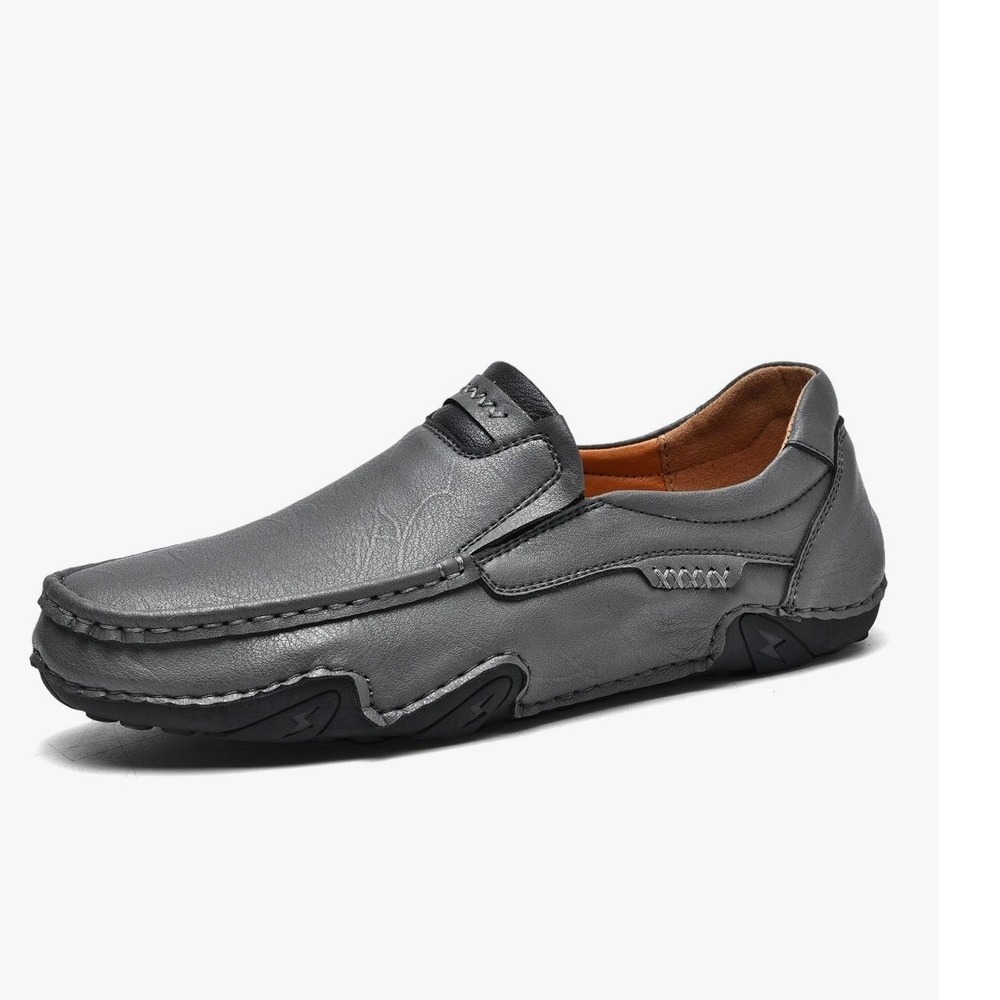 Mens Gray Leather‎ Slip On Driving Loafer Moccasin Shoes Fashion Size 45